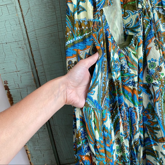 NWT House of Harlow Boho Floral Blue Ivory V-neck Maxi Dress - Picture 10 of 17